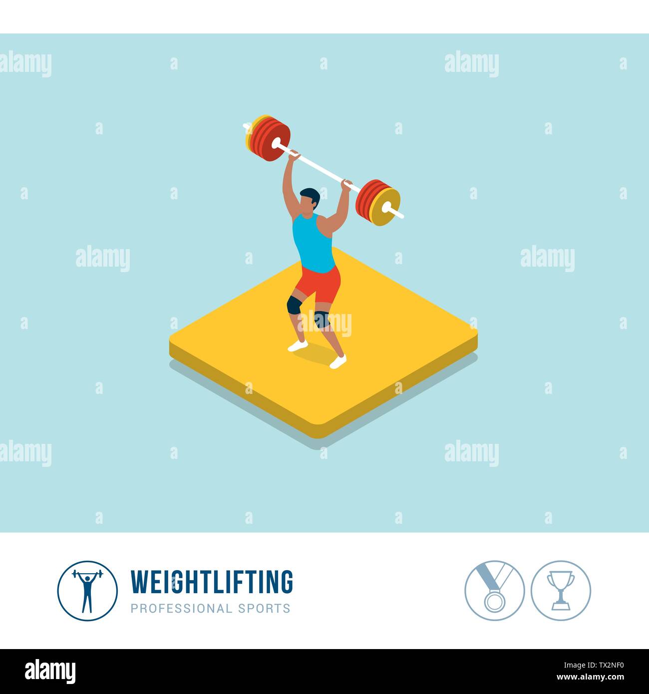La competencia deportiva profesional: el levantamiento de pesas, levantamiento de pesas, atleta muscular Ilustración del Vector