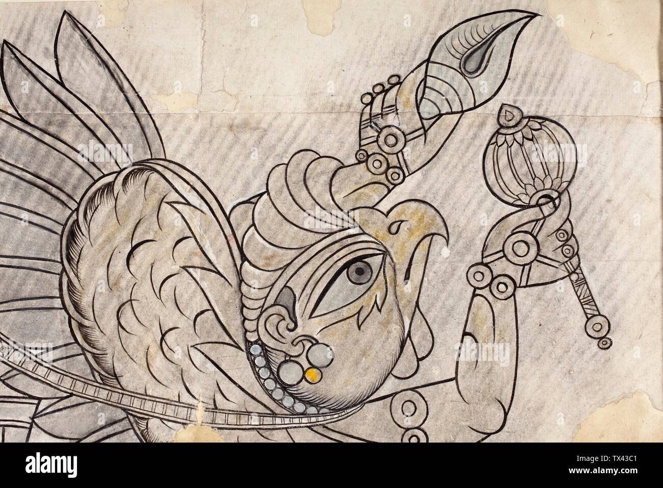 Garuda volando a través del Aire (imagen 2 de 3); India, Rajasthan, Bundi, circa 1750-1775 dibujos tinta y acuarela opaca sobre papel 24 1/4 x 27 3/8 pulgadas. (61.59 x 69.53 cm) Regalo de Paul F. Walter (M.79.191.24) Arte del Sur y del Sureste Asiático; entre circa 1750 y circa 1775 fecha QS:P571,+1750-00-00T00:00:00Z/7,P1319,+1750-00-00T00:00:00Z/9,P1326,+1775-00-T001400; P0014:00 Foto de stock