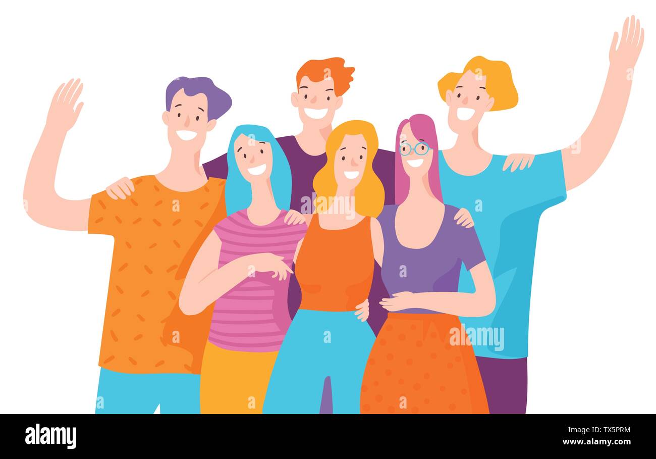 La gente feliz embrassing mutuamente y sonriente. Ilustración del Vector