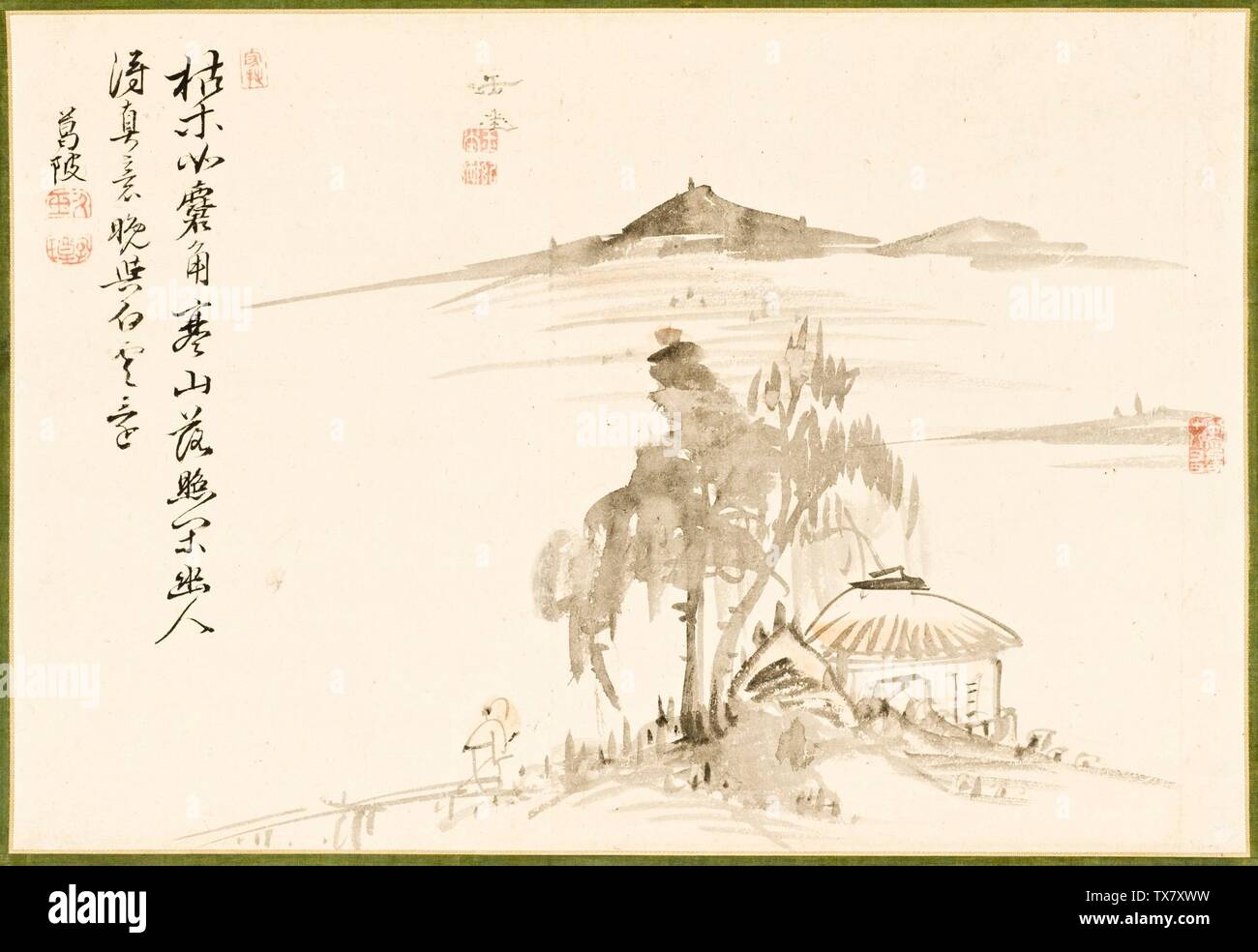 Paisaje; alrededor de 1785-1790 Pinturas; desplaza el rollo para colgar; tinta y color claro En papel Imagen: 11 1/4 x 16 1/2 pulg. (28.58 x 41.91 cm); montaje: 44 7/8 x 21 1/4 pulg. (113.98 x 53.98 cm) Regalo de Leslie Prince Salzman (M.147.160.3) Arte japonés; entre circa 1785 y circa 1790 fecha QS:P571,+1750-00-00T00:00:00Z/7,P1319,+1785-00-00T00:00:00Z/9,P1326,+1790-00-00T5700:00:P270149,P270Z Foto de stock
