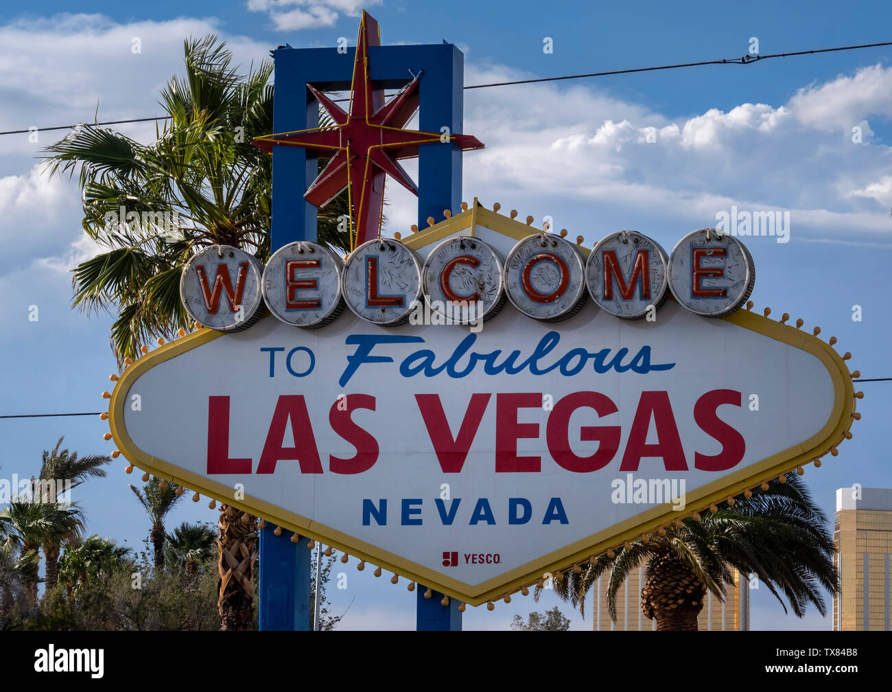 El famoso Bienvenido a la fabulosa Las Vegas signo, Las Vegas Boulevard, Las Vegas, Nevada, EE.UU. Foto de stock