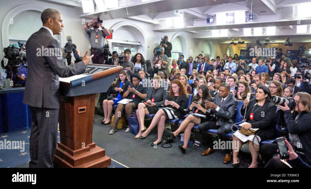 BARACK OBAMA como 44º Presidente de los Estados Statesat una conferencia de prensa sobre 2012. Foto: Casa Blanca. Foto de stock