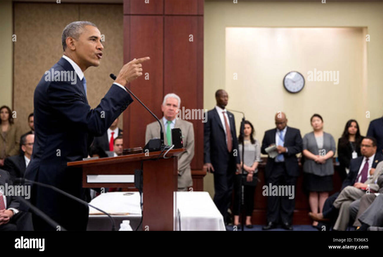 BARACK OBAMA como 44º Presidente de los Estados Unidos en una conferencia de prensa acerca de 2012 . Foto: Casa Blanca. Foto de stock