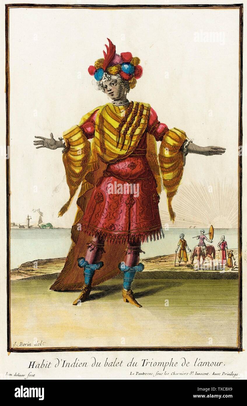 Recueil des modes de la cour de France, 'Habit d'Indien du Balet du  Triomphe de l'Amour'; France, Paris, circa 1682, Bound 1703-1704  impresiones grabado a mano en papel Hoja: 14 3/8 x