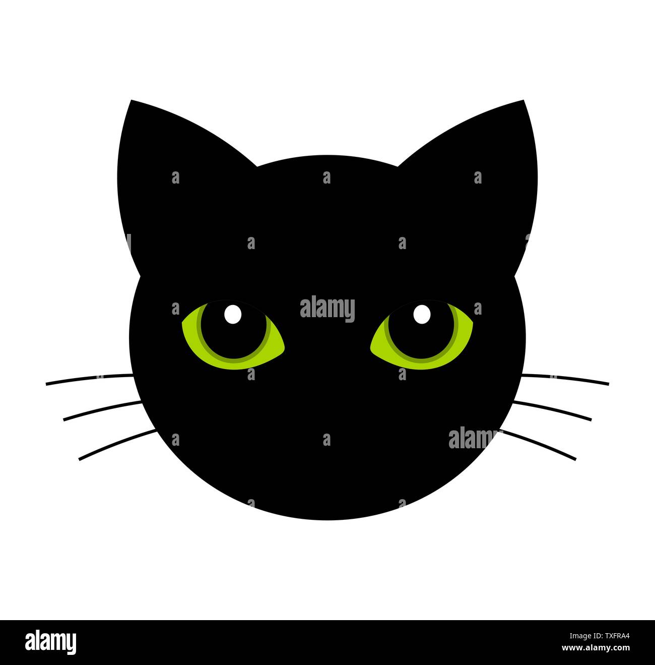 Cara de gato negro con ojos verdes Imagen Vector de stock - Alamy