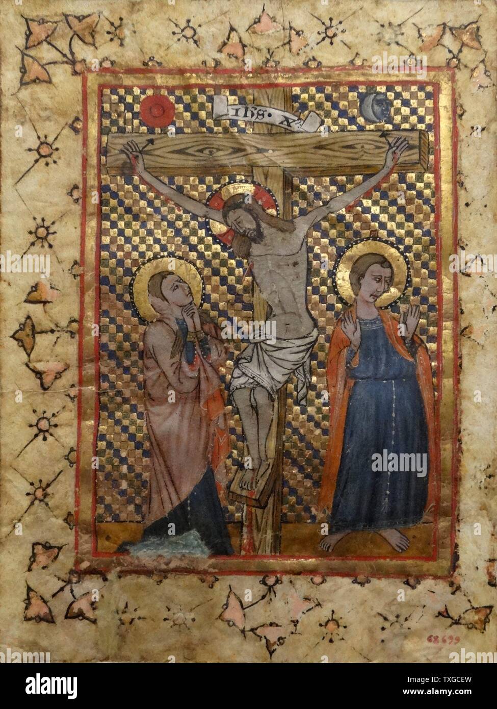 Cristo su majestad con símbolos por Anónimo. Fecha del siglo XIV. Foto de stock