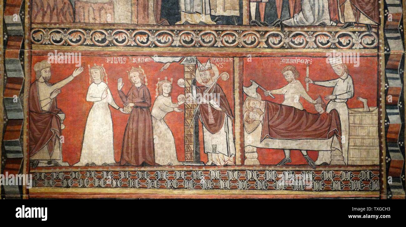 Escenas de la vida de San Nicolás por segundo maestro de Bierge. Fecha del siglo XIII. Foto de stock