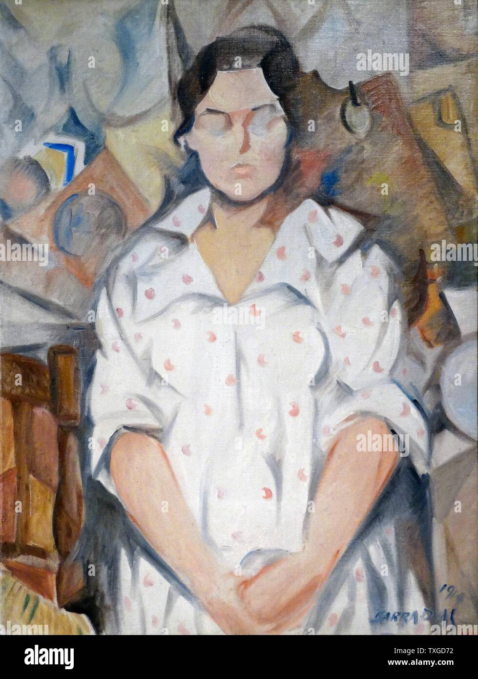 Pintura titulada "Retrato de Pilar' por Rafael Barradas (1890-1929), pintor modernista uruguayo y artista gráfico. Fecha 1919 Foto de stock