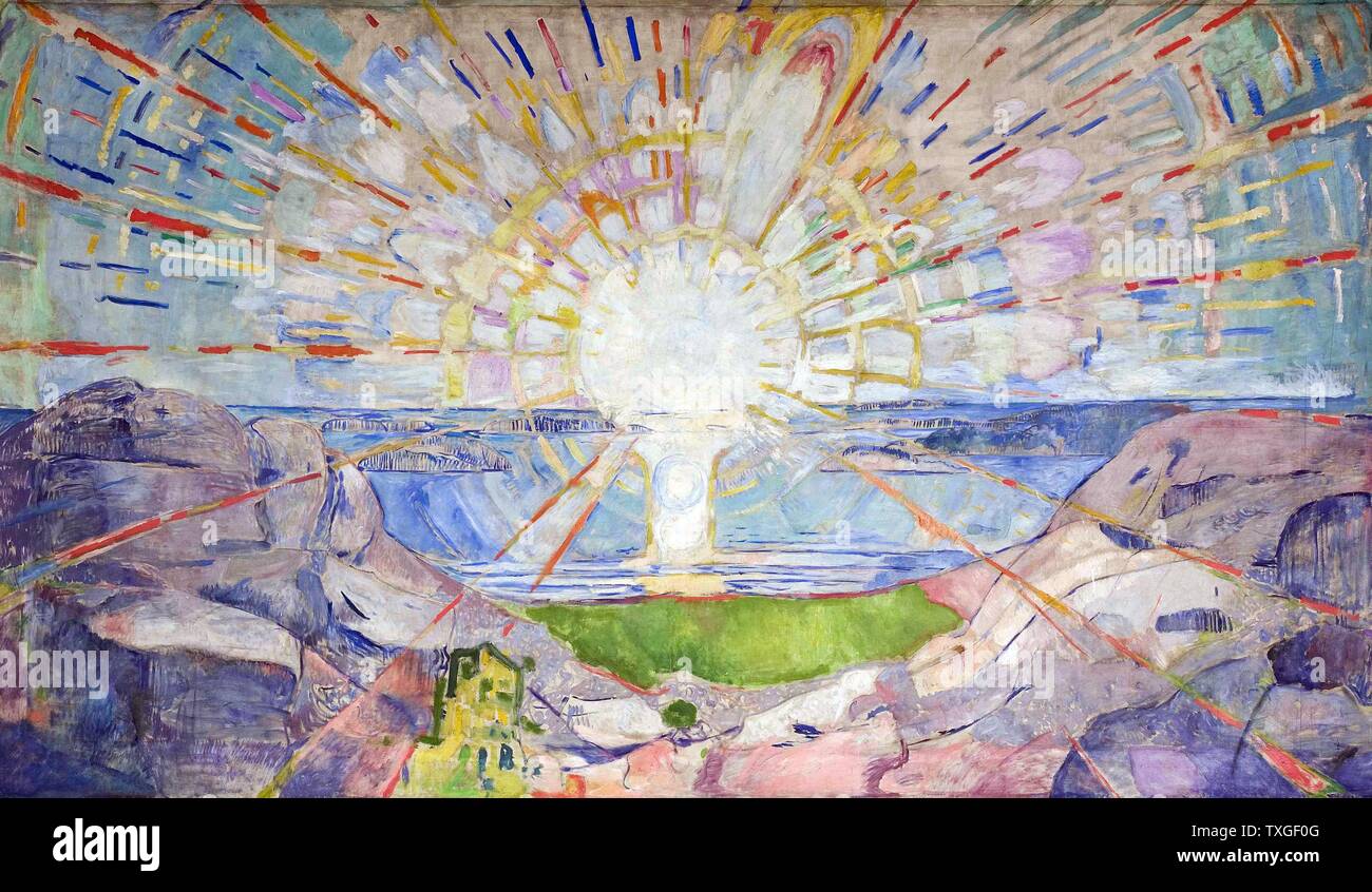 Edvard Munch (1863-1944): El Sol 1911. aceite en el escrutinio. Pintura Expresionista noruego Foto de stock