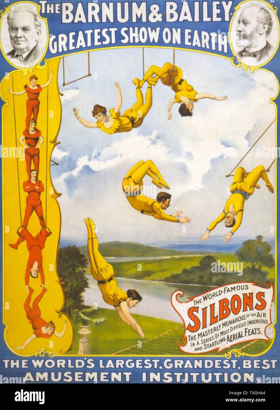 El Barnum & Bailey mayor espectáculo de la tierra c1896 : Circo póster trapecistas. Foto de stock