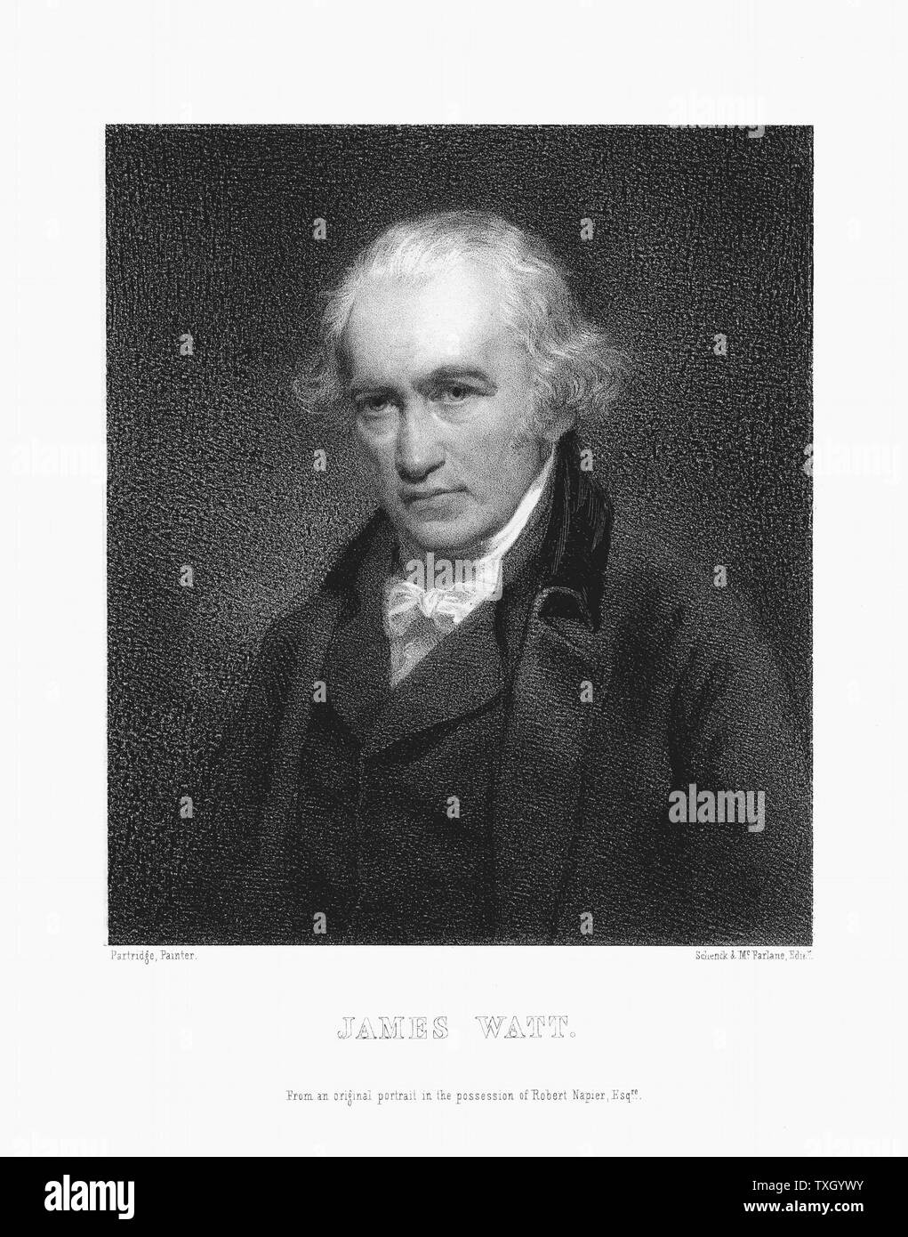 James Watt (1736-1819) ingeniero escocés. Imprimir después de retrato por John Partridge Foto de stock
