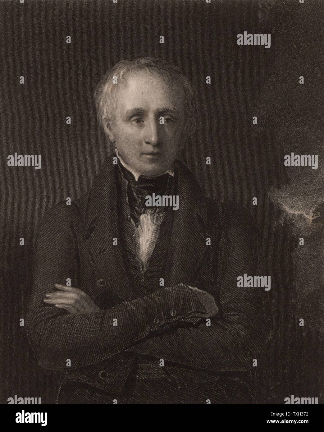 William Wordsworth (1770-1850), poeta inglés nacido en Cockermouth, Cumbria. Logrado Robert Southey como poeta laureado en 1843. Grabado de 'National Portrait Gallery' (Londres, 1833). Foto de stock