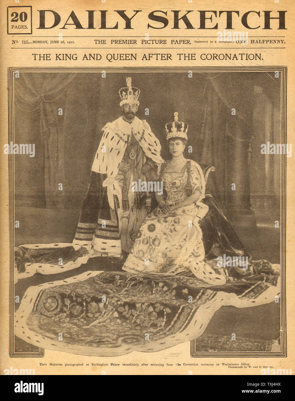 1911 Daily Sketch Front Page de la coronación del rey V y la