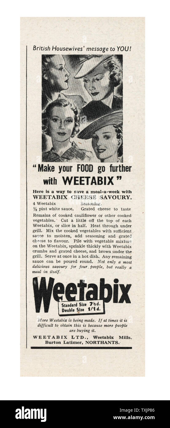 1941 La revista británica Weetabix anuncio Foto de stock