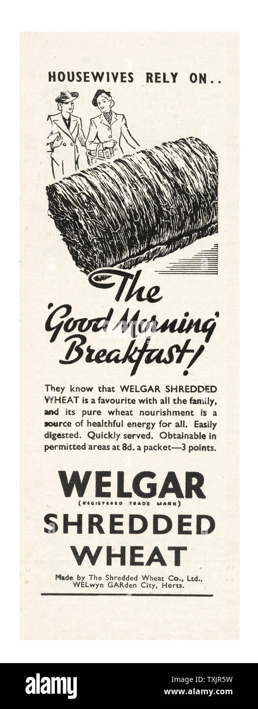 1946 La revista británica trigo triturado anuncio Foto de stock