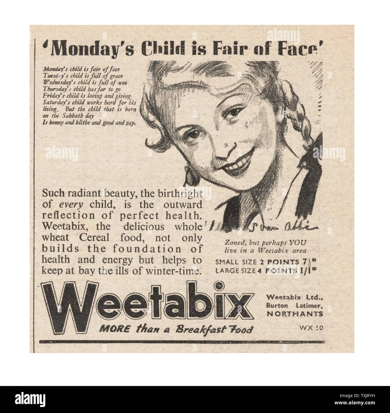 1945 La revista británica Weetabix anuncio Foto de stock