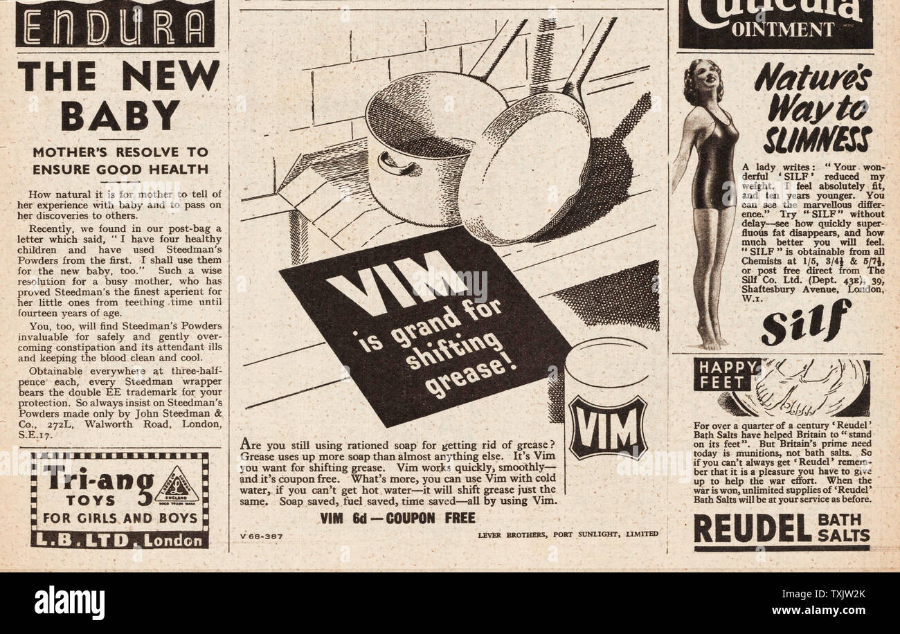 1942 La revista británica Vim Polvo Limpiador anuncio Fotografía de stock -  Alamy