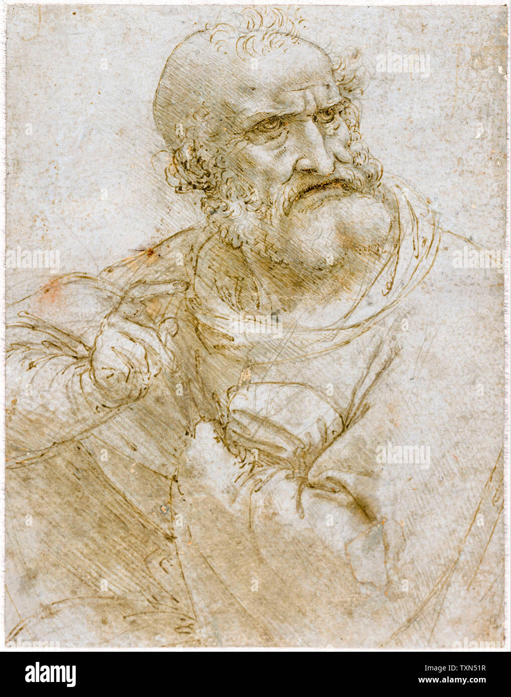 Leonardo Da Vinci, la figura de un Apóstol Half-Length, dibujo, circa 1493 Foto de stock