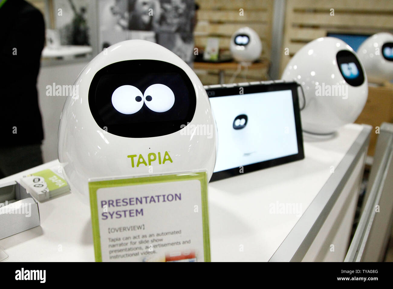 Una vista de IJM Robótica automatizada de narrar robot Tapia, en la  pantalla durante el 2018, el CES, en el Sands Expo Center de Las Vegas,  Nevada, 12 de enero de 2018.