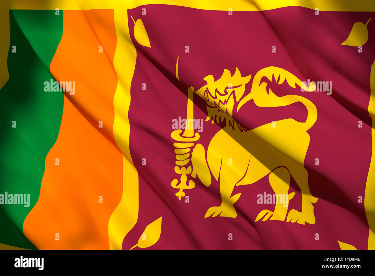 Representación 3D de un ondear la bandera nacional de Sri Lanka Foto de stock