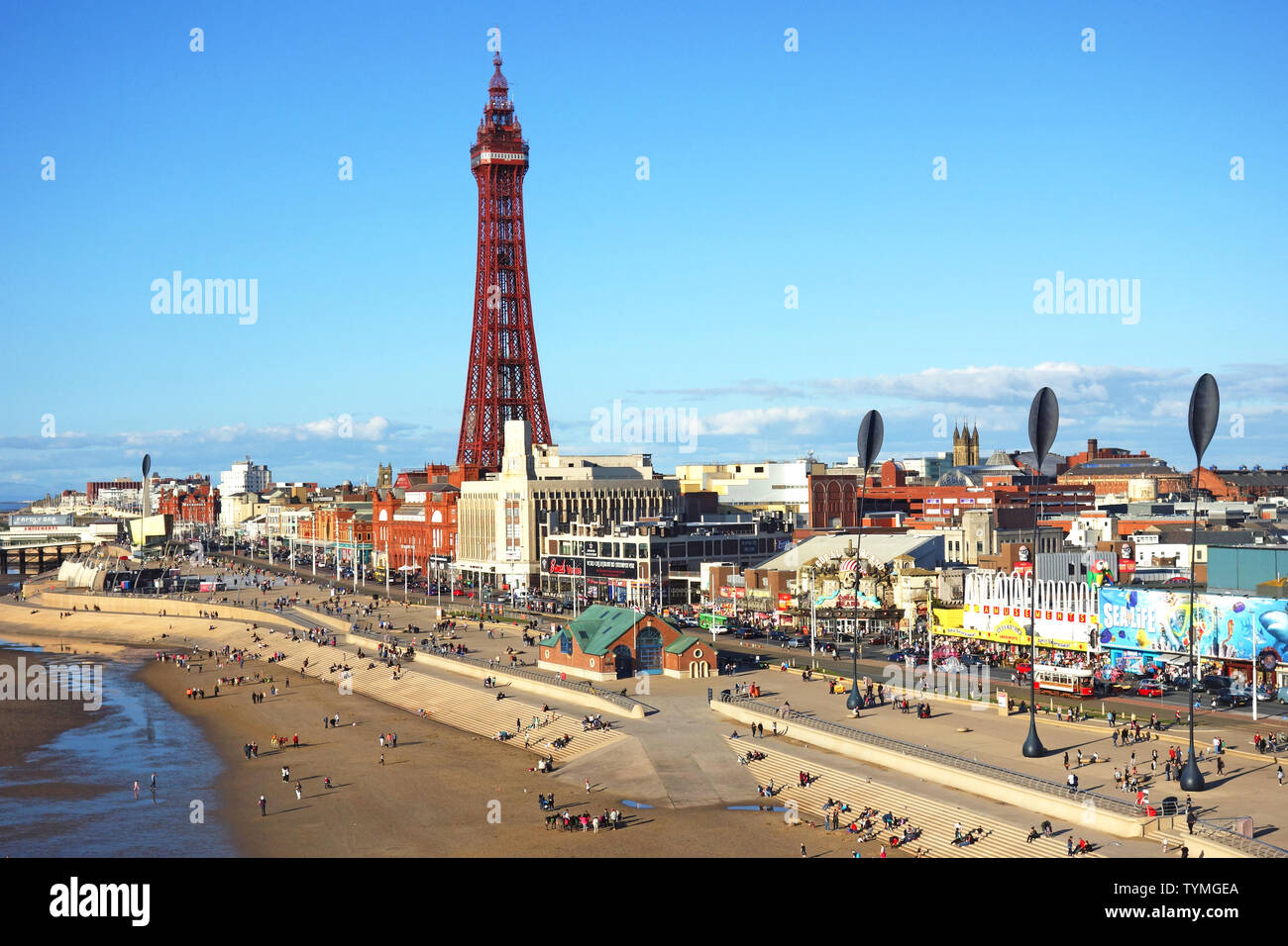 La ciudad costera de Blackpool en el noroeste de Inglaterra, Gran Bretaña, Reino Unido, Foto de stock