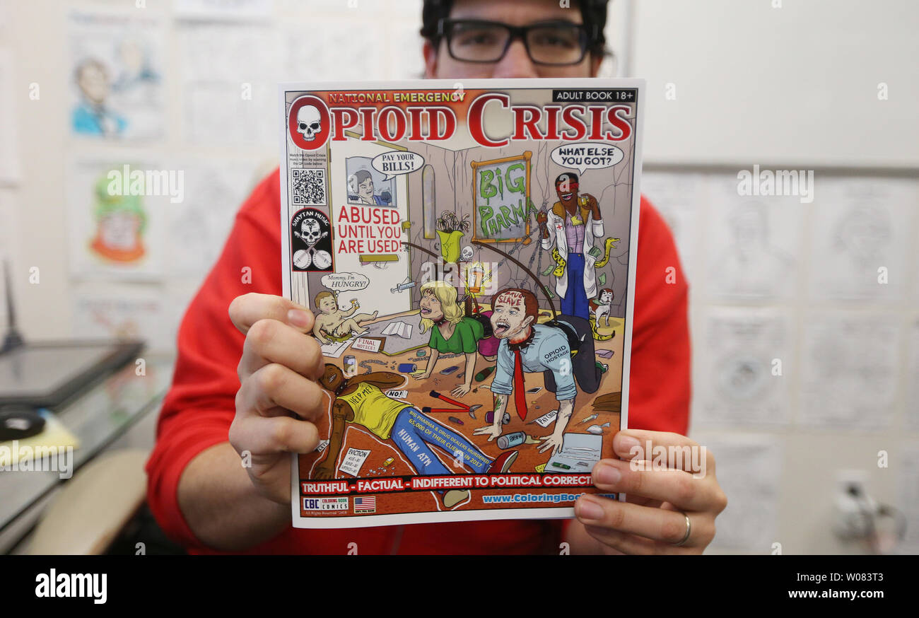 Artista gráfico Royce Banuelos muestra su trabajo en la portada de un nuevo  libro para colorear titulado 'Crisis de opioides