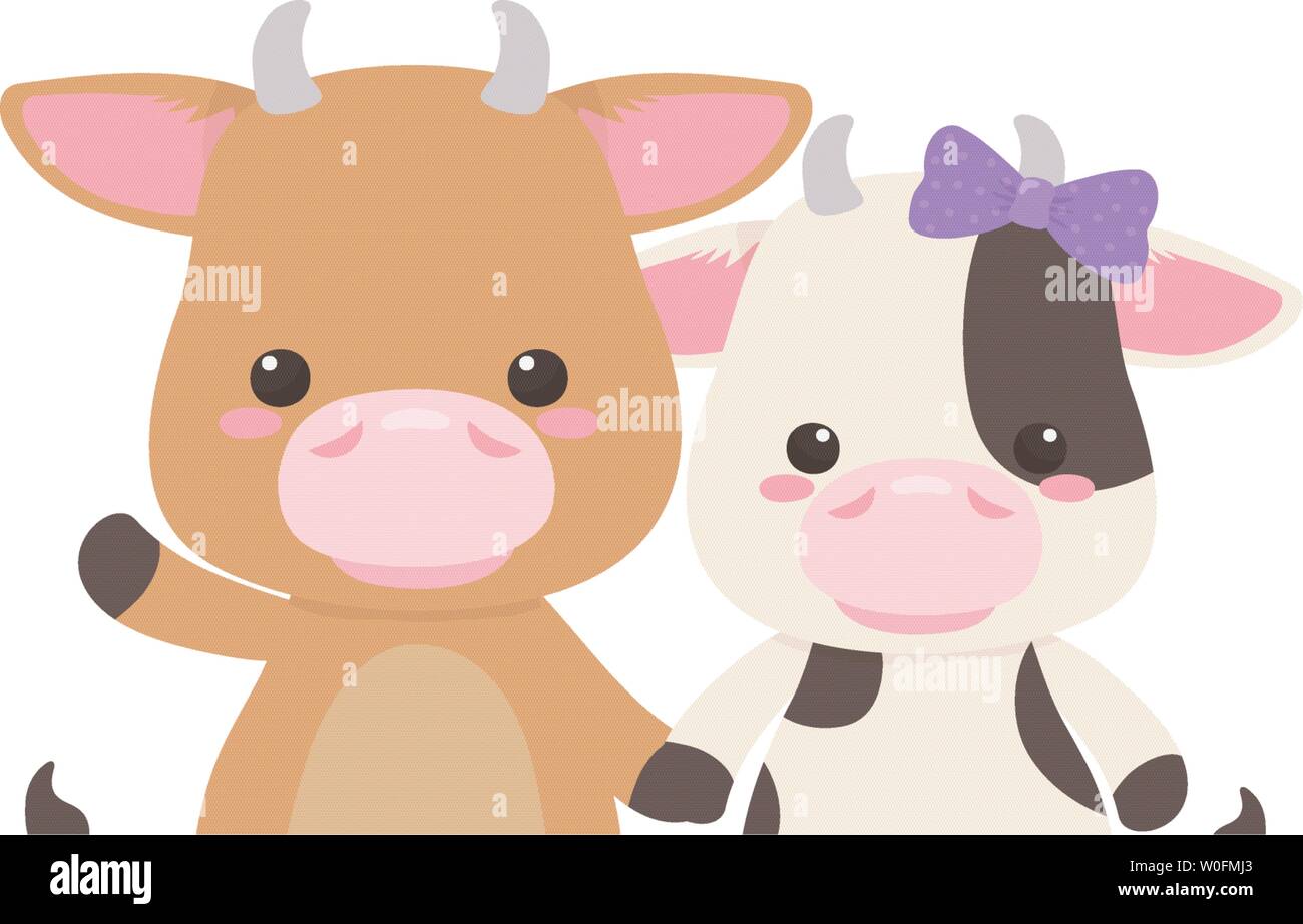 Toros y Vacas, diseño de dibujos animados cute Animal Zoo LIFE Naturaleza y fauna tema ilustración vectorial Ilustración del Vector