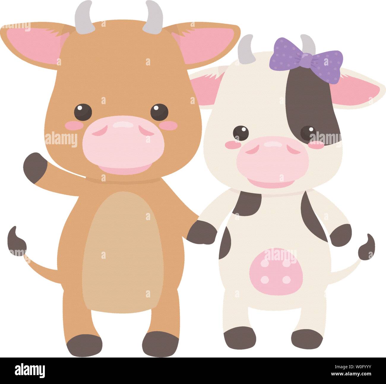 Toros y Vacas, diseño de dibujos animados cute Animal Zoo LIFE Naturaleza y fauna tema ilustración vectorial Ilustración del Vector