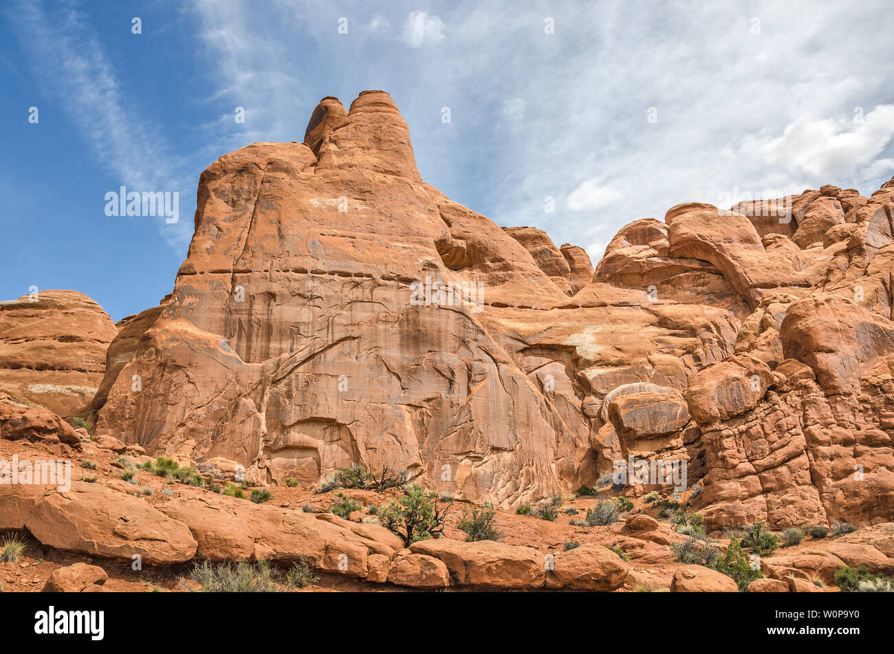 Close-up de los detalles en la arenisca encontrados en el Parque Nacional de Arches, en Utah Foto de stock