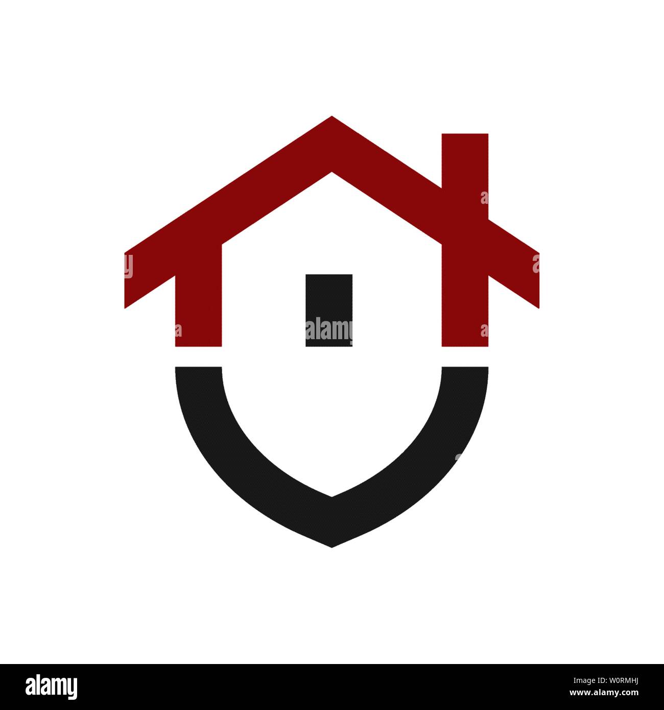 Plantilla de diseño de logotipo de protección del hogar. Escudo de vectores y la ilustración del logotipo de la casa. Gráfico de la etiqueta de icono de seguridad en el hogar. Edificio moderno el símbolo de alarma Ilustración del Vector