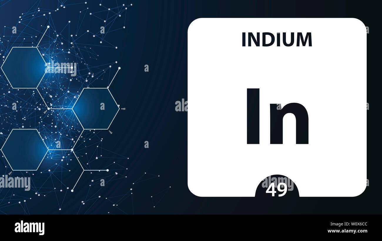 Símbolo indio. Signo de indio con número atómico y peso atómico. En