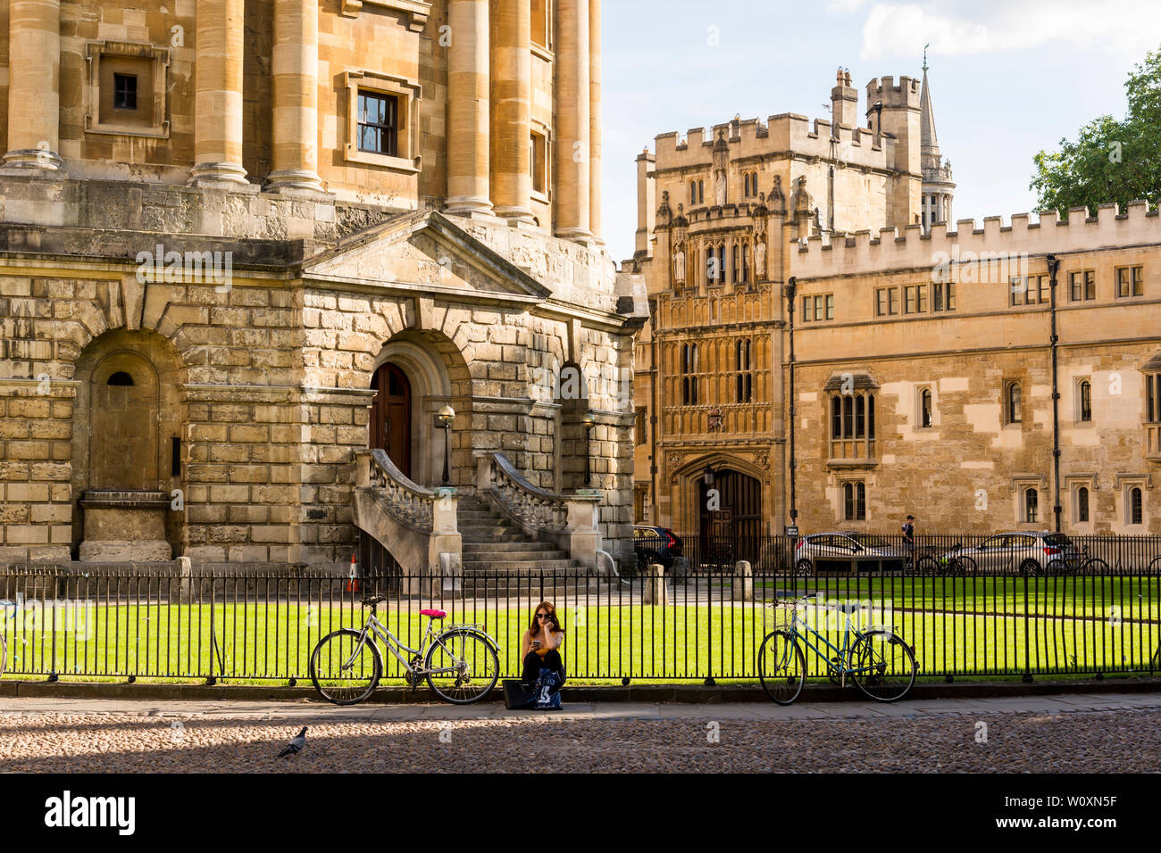 Una vista de la Radcliffe Square incluida la cámara y Brasenose College en una bonita tarde de verano en la famosa ciudad universitaria de Oxford. Foto de stock