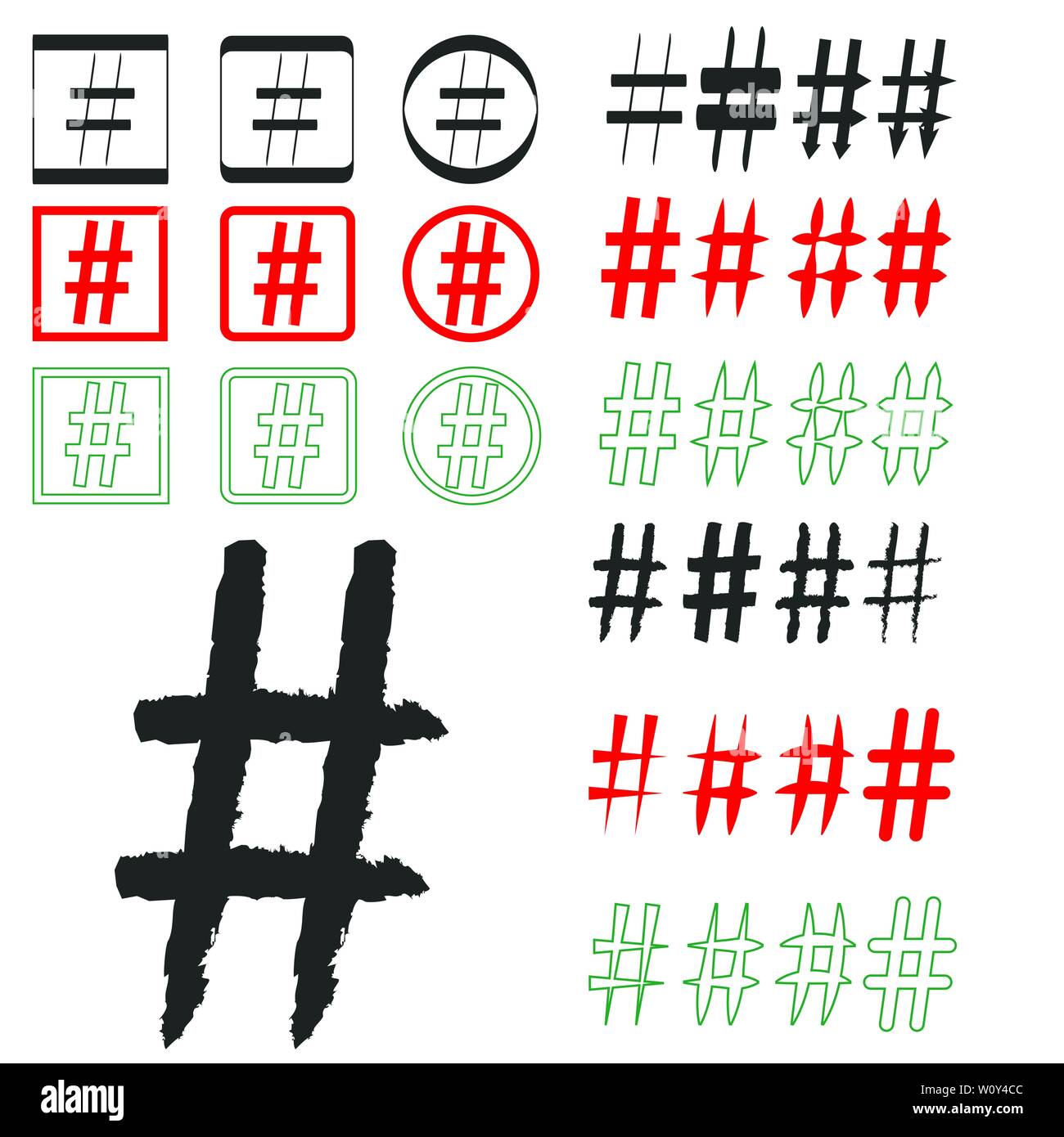 Hashtag signos. Signo de número, hash, o almohadilla. Colección de 33  símbolos aislado sobre un fondo blanco Imagen Vector de stock - Alamy