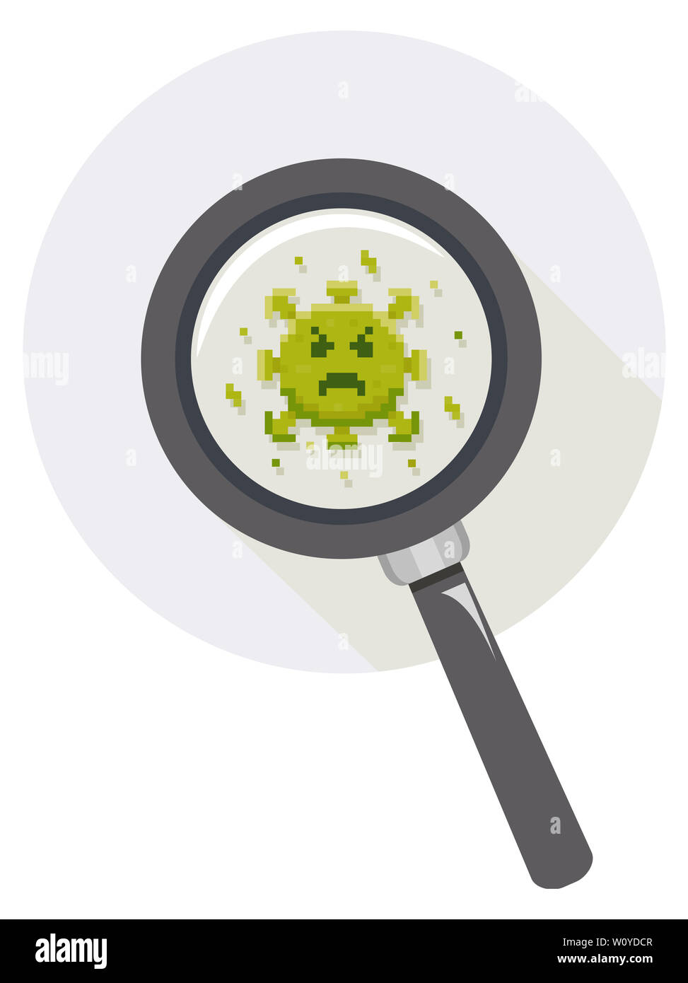 Ilustración de una lupa sobre un píxel Icono de Virus para Antivirus  Fotografía de stock - Alamy