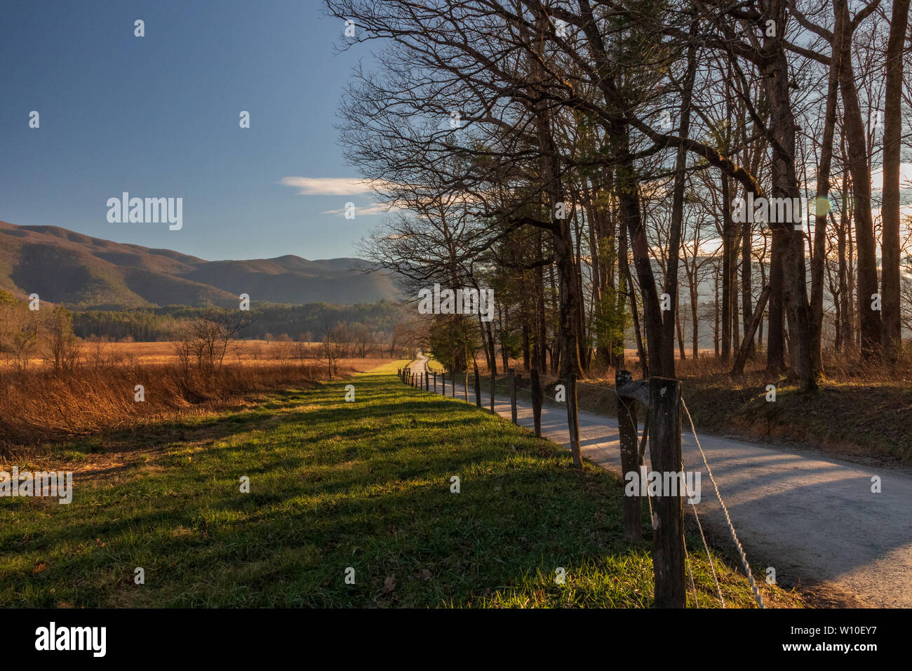 A lo largo de Fenceline Hyatt Lane en Cades Cove Great Smoky Mountains National Park, EE.UU. Foto de stock