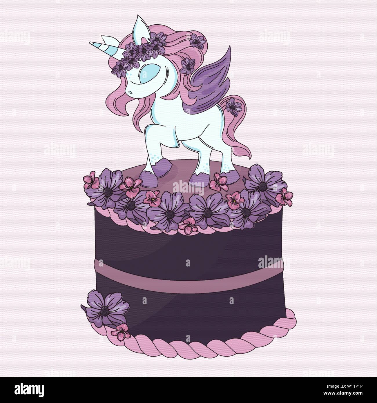 UNICORN parte decorativa Floral torta de cumpleaños felicitación Invitación  de boda Ilustración Vector Animal de dibujos animados de vacaciones para  imprimir y tejido de Imagen Vector de stock - Alamy