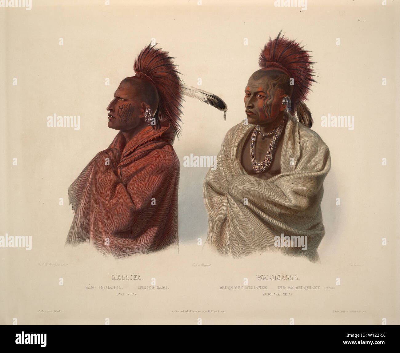 Mássika, Saki , Wakusásse Musquake indio, indio - Karl Bodmer aguatinta de viajes en el interior de América del Norte (Voyage dans l'intérieur) Foto de stock