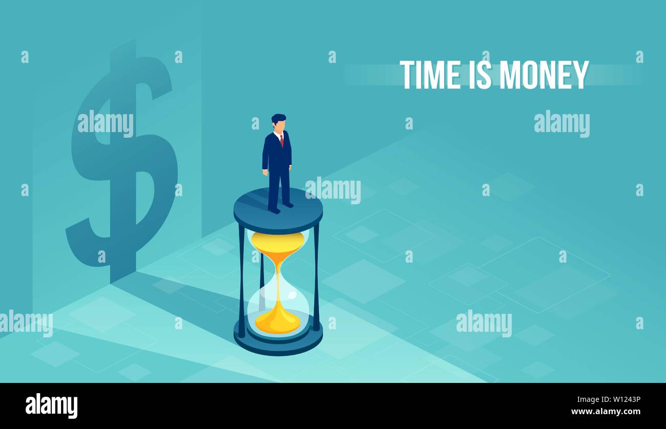 El tiempo es dinero concepto. Vector isométrica de un hombre El tiempo es dinero concepto. Vector de un empresario
