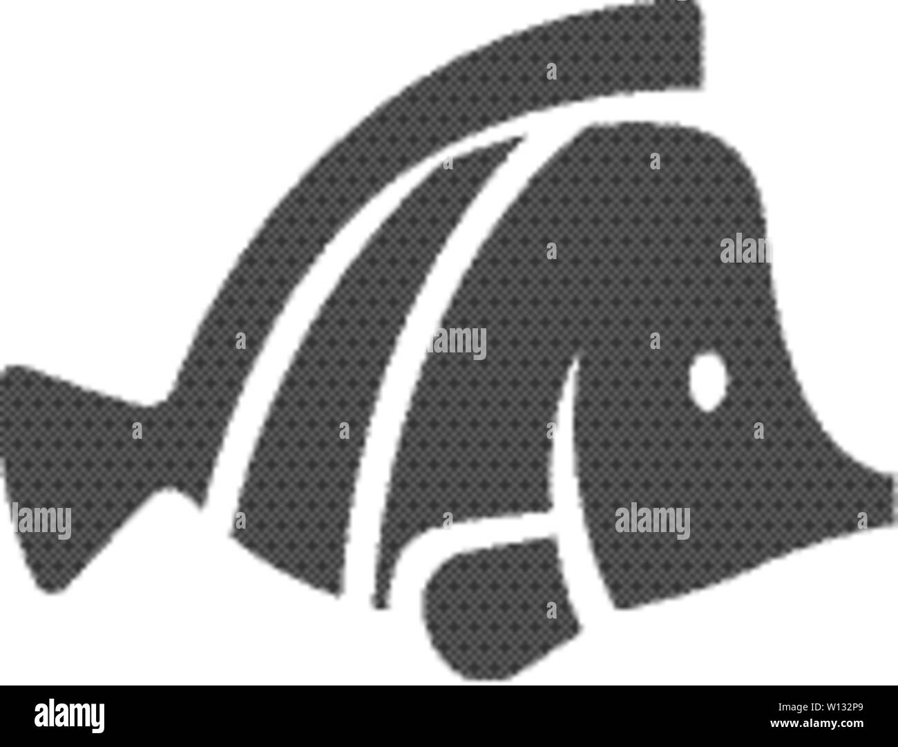 Icono de pescado en blanco y negro de un solo color gris. Criatura marina lindo animales mascotas Ilustración del Vector