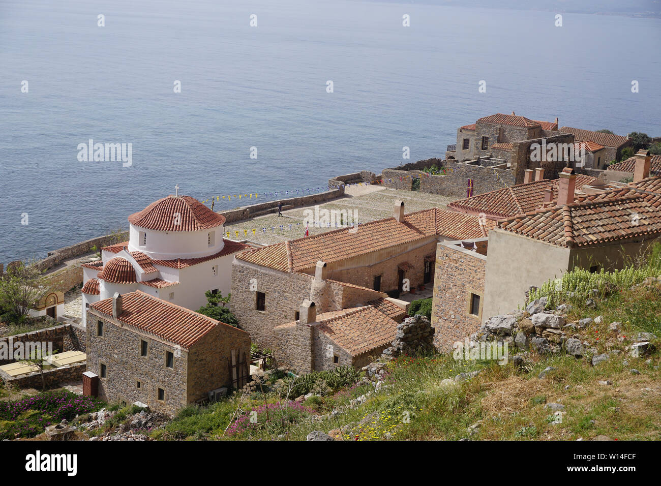 Monemvasia, Grecia Vista desde arriba de la iglesia bizantina de