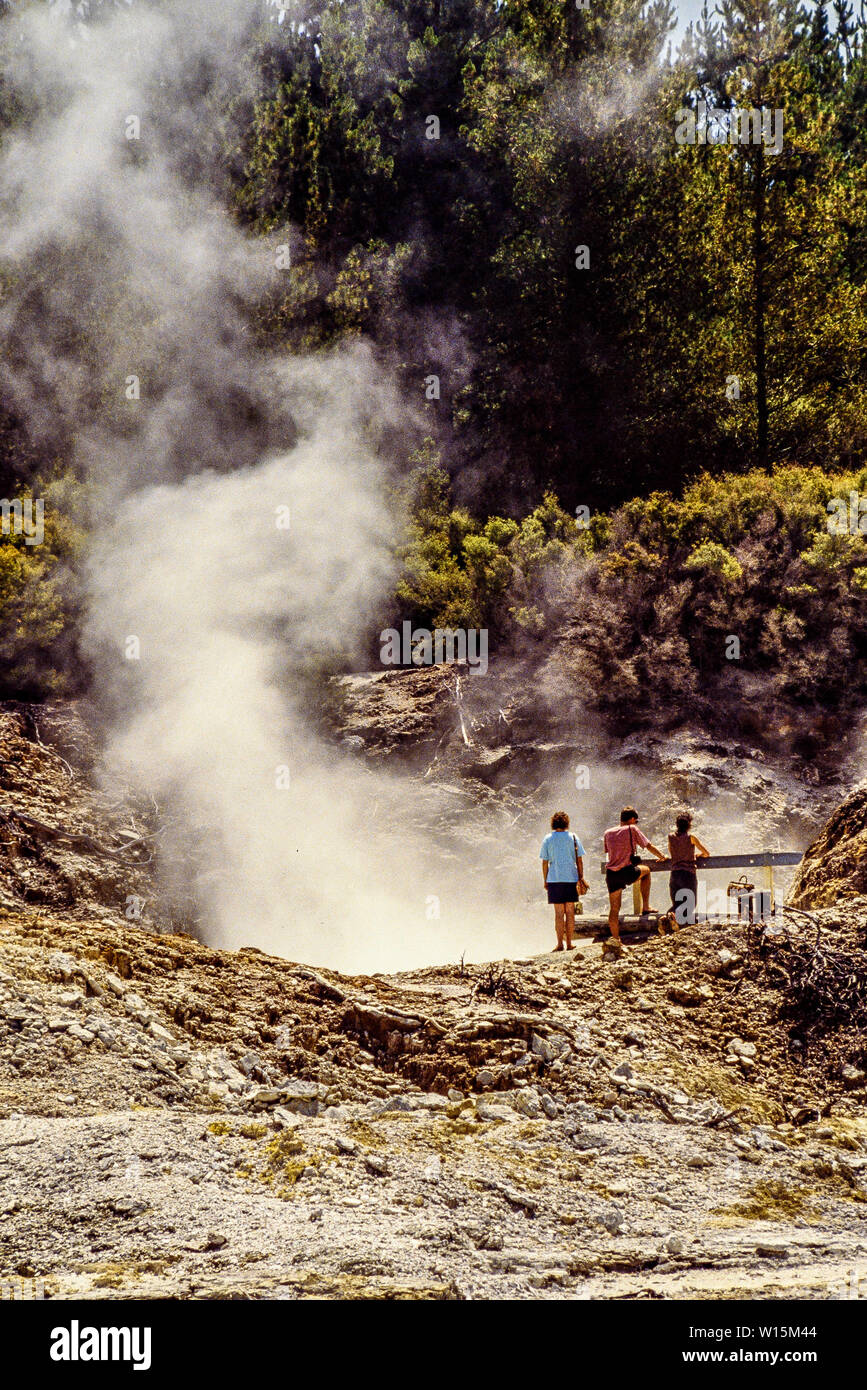 Nueva Zelandia. Rotorua, conocido por su actividad geotérmica, géiseres y características - especialmente el Geyser Pohutu en Whakarewarewa -y piscinas de lodo caliente. Este t Foto de stock