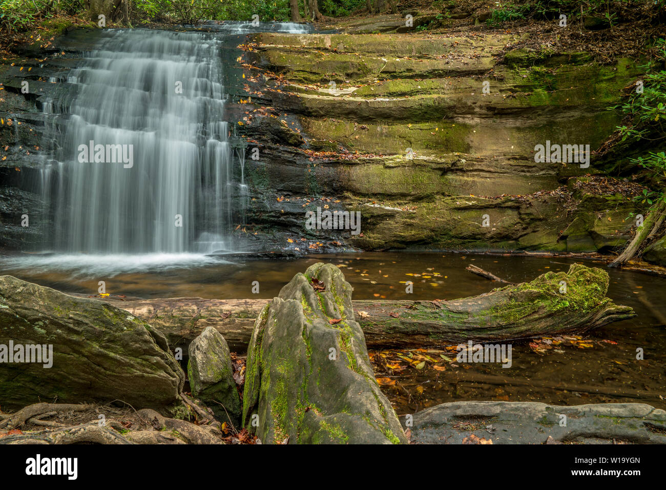 Long Creek Falls en las montañas del norte de Georgia, temprano en la mañana en otoño Foto de stock