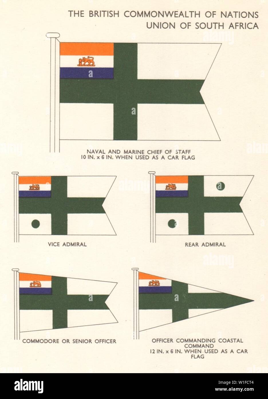 Banderas de la Unión de Sudáfrica. Marina Jefe de Personal El Almirante Commodore 1955 Foto de stock