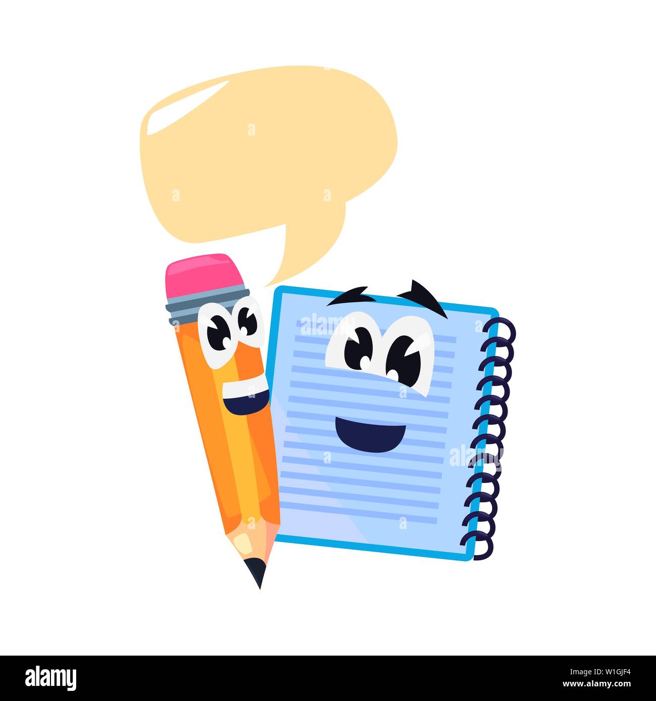 Cuaderno de dibujos animados lápiz ilustración vectorial de vuelta a la  escuela Imagen Vector de stock - Alamy
