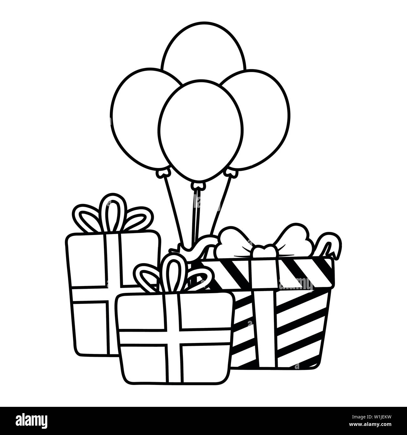 Regalos con globos diseño, feliz cumpleaños decoración festiva y fiesta  sorpresa tema ilustración vectorial Imagen Vector de stock - Alamy