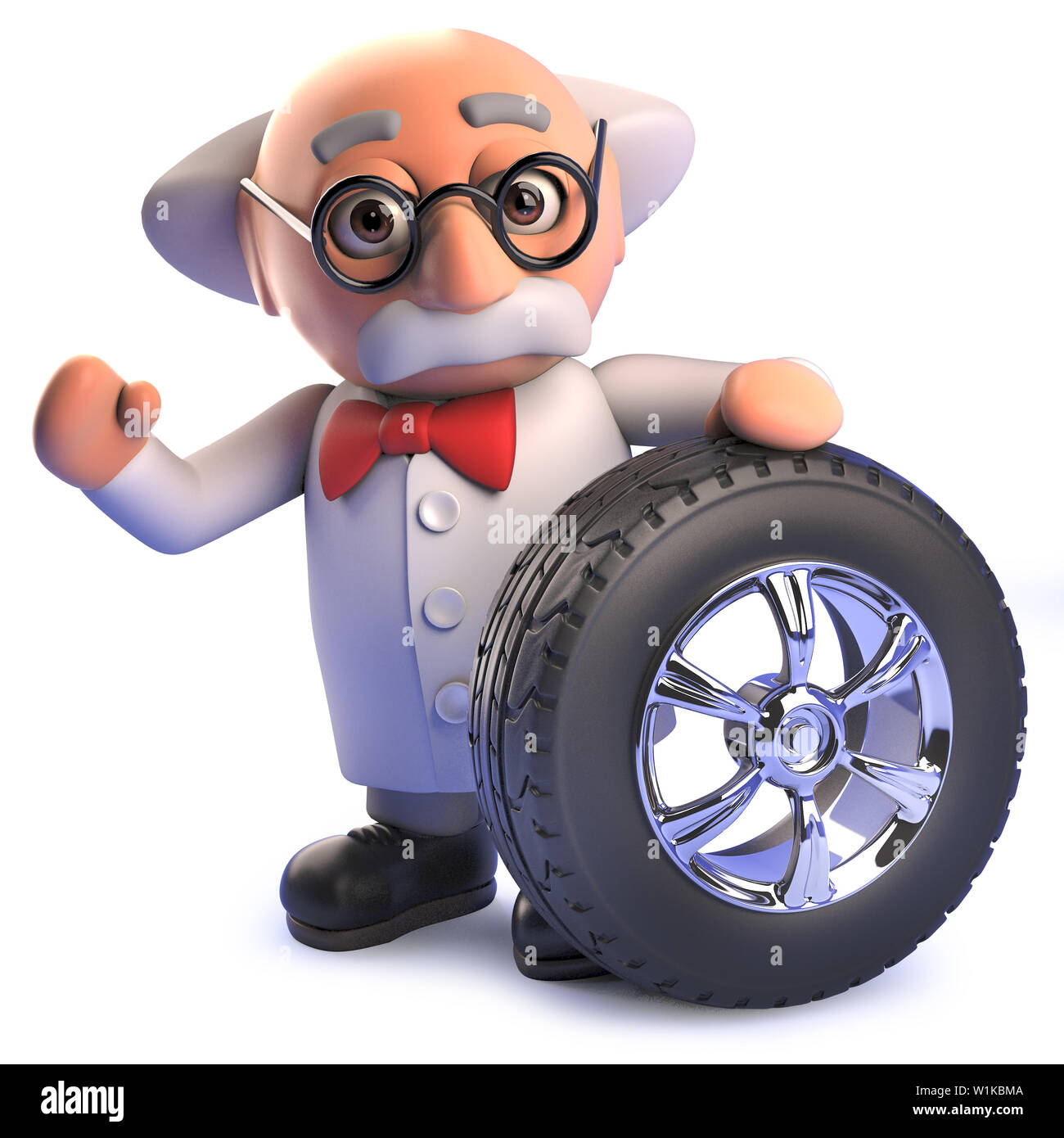 Imagen renderizada de dibujos animados en 3D de carácter científico loco  con un coche con ruedas y llantas Fotografía de stock - Alamy