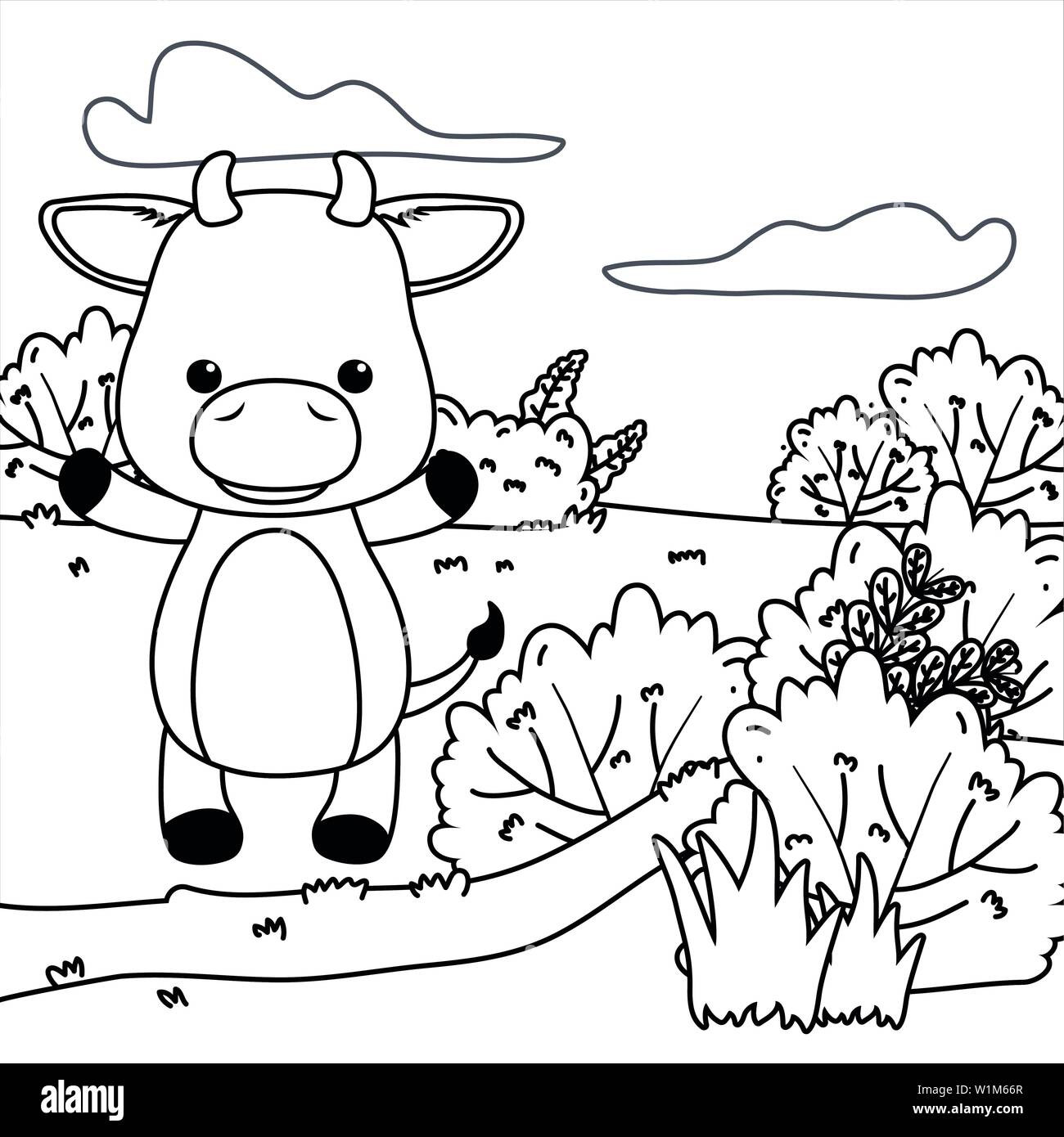 Bull cartoon diseño, lindo Animal Zoo LIFE Naturaleza y fauna tema ilustración vectorial Ilustración del Vector