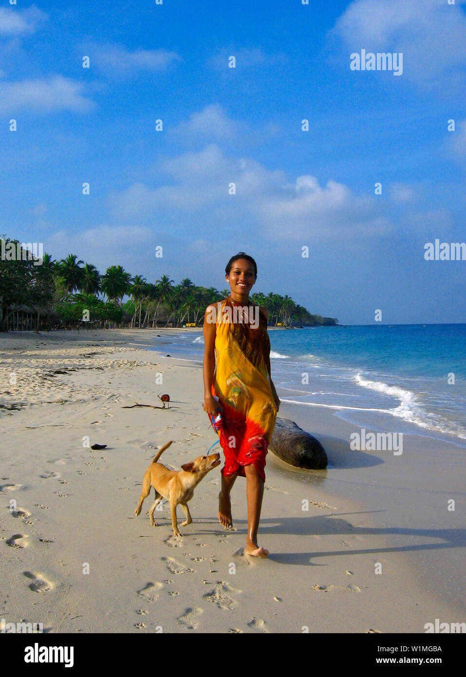 Chica y pasear perros en la playa, playa caribeña, Cartagena, Colombia, Sur  America Fotografía de stock - Alamy