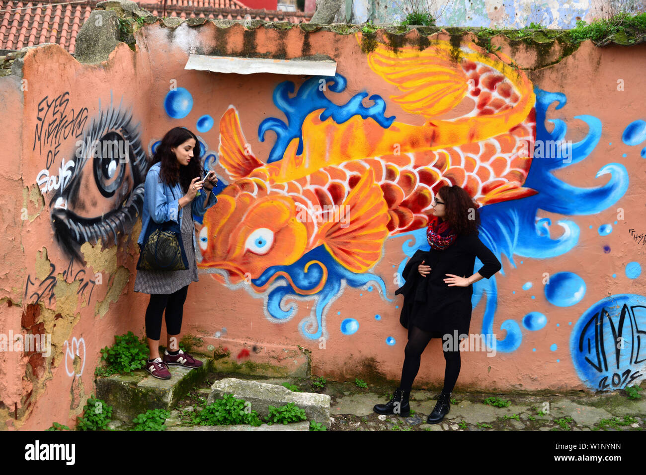 Pinturas murales en los barrios de Alfama, Lisboa, Portugal Fotografía de  stock - Alamy