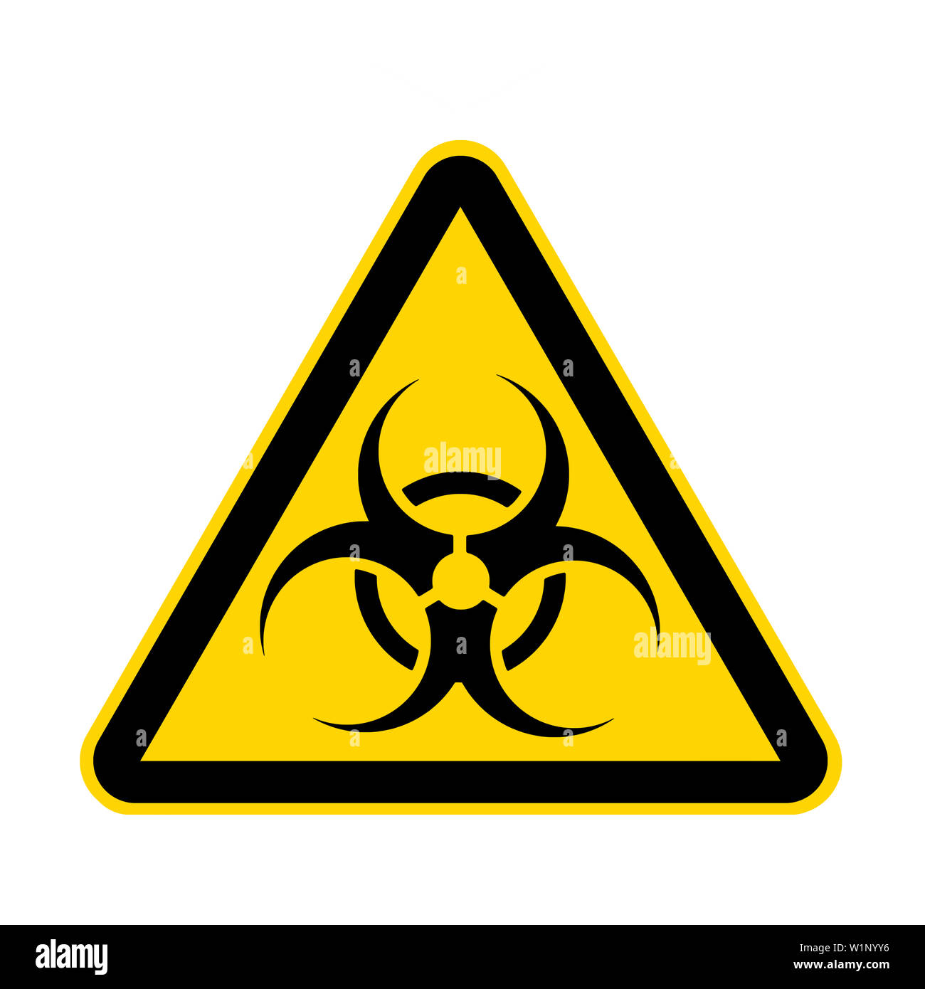 Un bio-hazard Amarillo Señal de peligro aislado en blanco con trazado de recorte Foto de stock